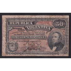 ARGENTINA COL. 053 BILLETE DE $ 0,50 FRACCIONARIO AÑO 1890